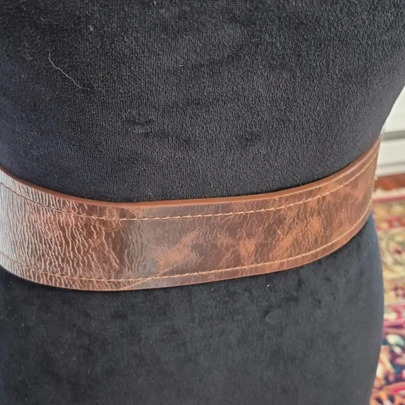 VIA SPIGA Vintage 90s Distressed Leather Wide Belt Medium Brown - Picture 3 of 7
